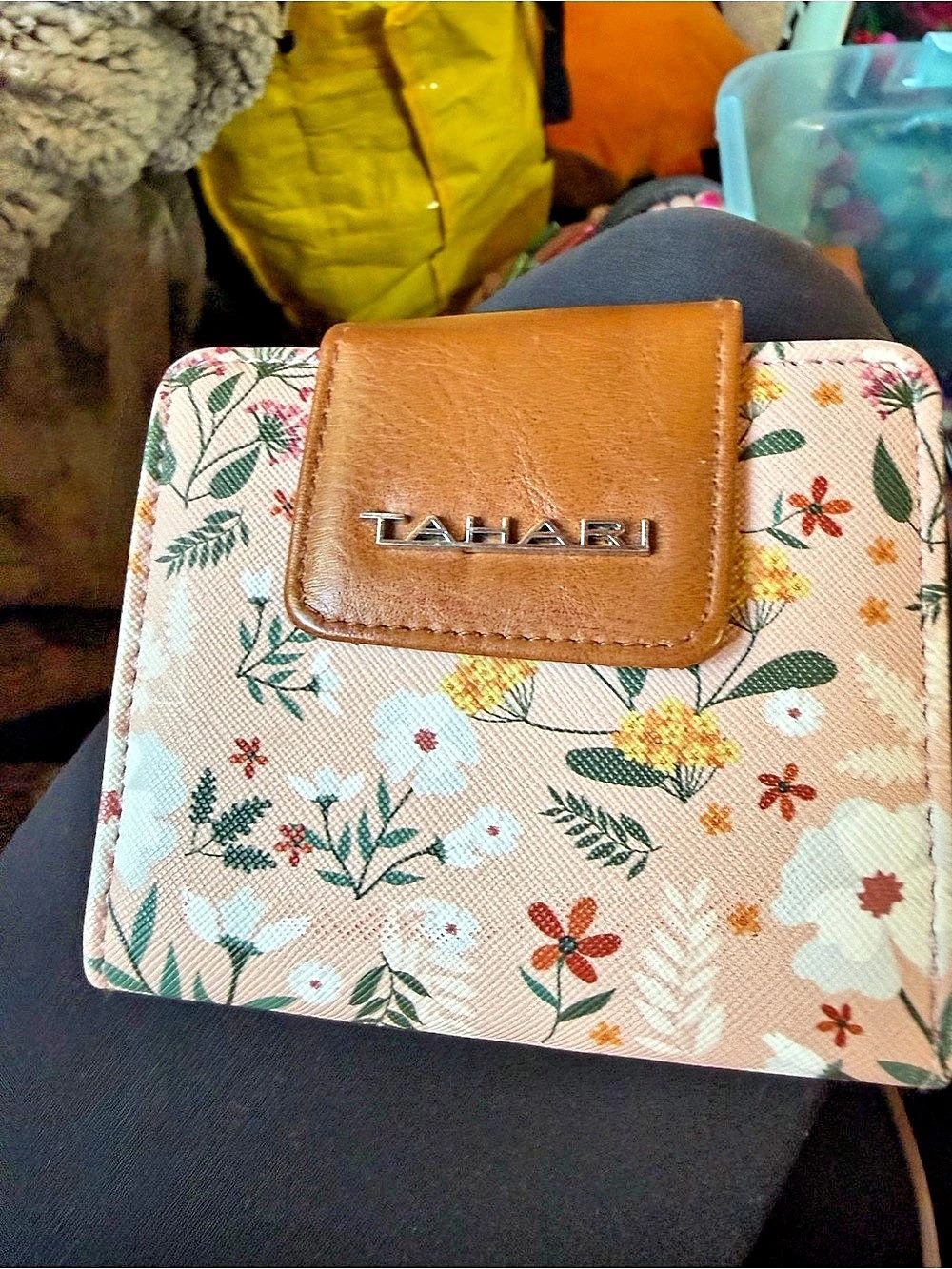 Tahari Floral Wallet in Pink & Brown